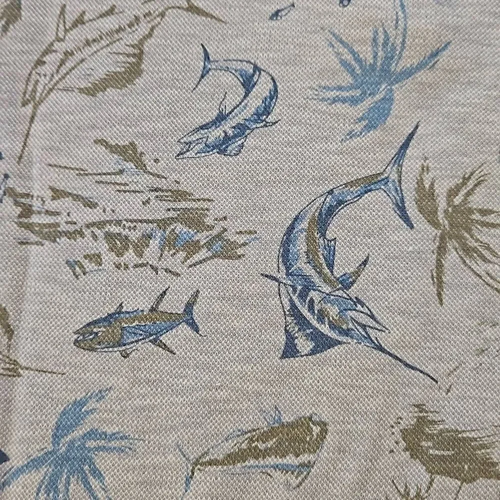 Visitor Premium Fish Print Polo Gray Medium